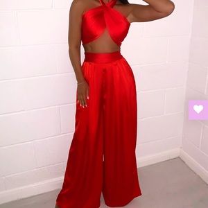 Red Satin two piece with multi-way top